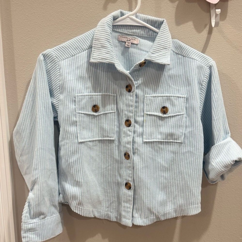 Light Blue Corduroy Button-Up Jacket
